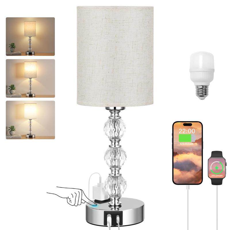 LED台灯床头高级感卧室触摸布艺装饰台灯氛围感复古水晶台灯