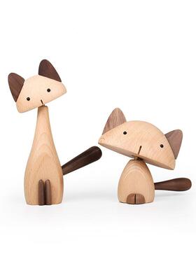 木艺动物猫创意礼TA08品家装饰品木居质式摆件样木制欧品板房摆件