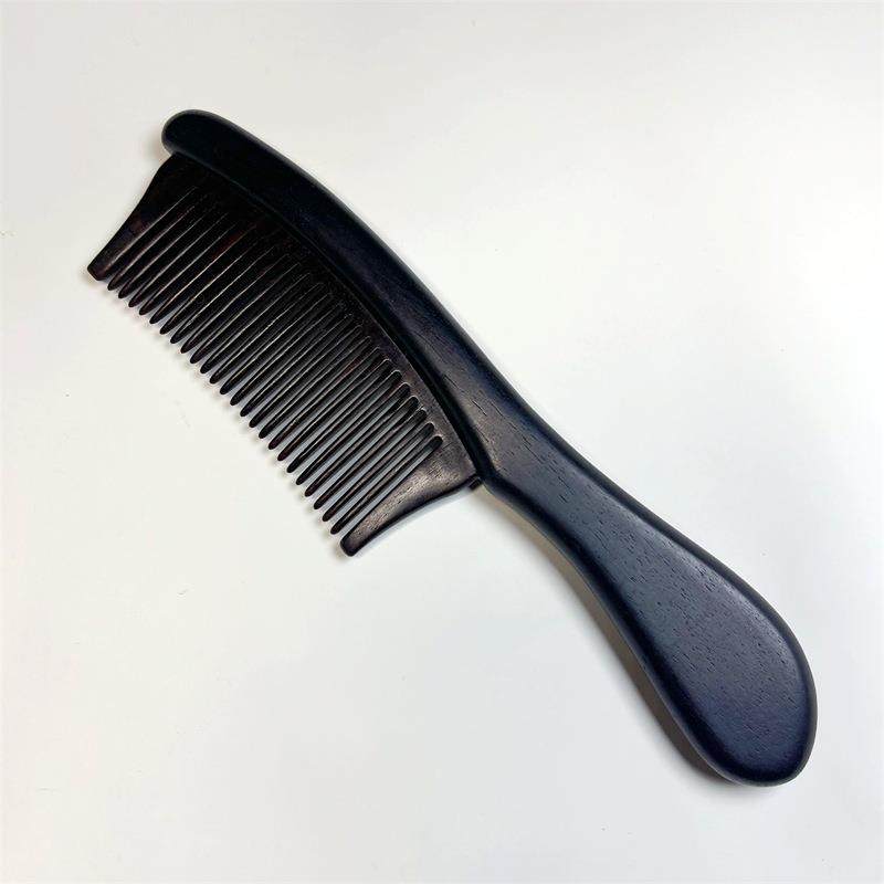 紫光檀拼接长把檀木梳子古朴密齿顺发长柄木梳景区礼品