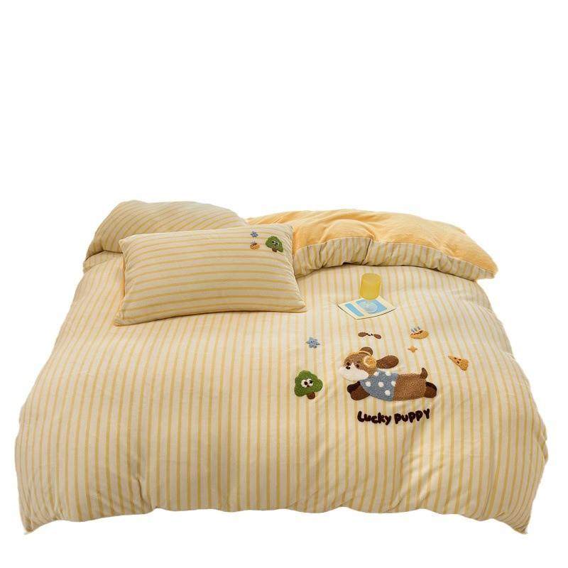 ins卡通加厚牛奶绒床上四件套婴儿绒冬季加绒珊瑚绒被套三件套,床上用品,床品套件/四件套/多件套,淘宝优惠券,粉丝福利购,淘宝优惠卷