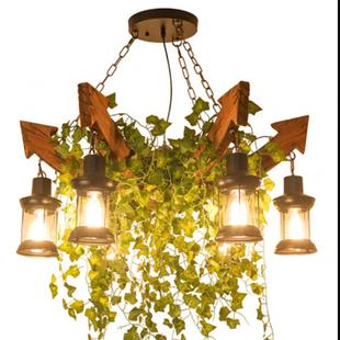 美式 餐厅酒吧吧台船木吊灯工业风复古创意咖啡厅木艺灯具 乡村个性