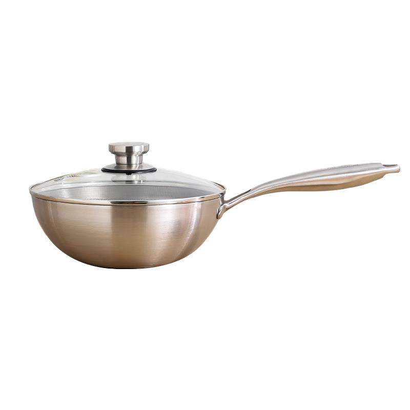 复底钛不锈钢炒锅家用不粘锅炒菜专用无涂层小奶锅纯肽合金锅