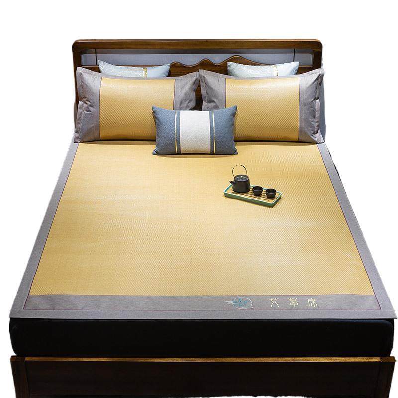 加厚艾草驱蚊席双面席冰丝藤席可折叠绣花印尼藤席加密夏空调席子