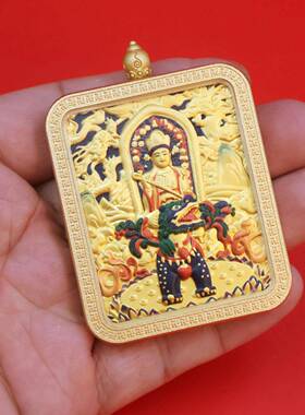 五台山新款五爷文殊菩萨吊坠唐卡佛牌挂件项链招财手绘双面纯手工