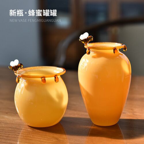 ins蜜蜂杯玻璃甜品冰淇淋杯子带吸管玻璃水杯蜂蜜罐可插花储物罐