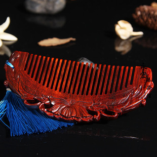 可刻字E18 紫檀木梳 小叶紫檀牡丹梳子 花开富贵梳子