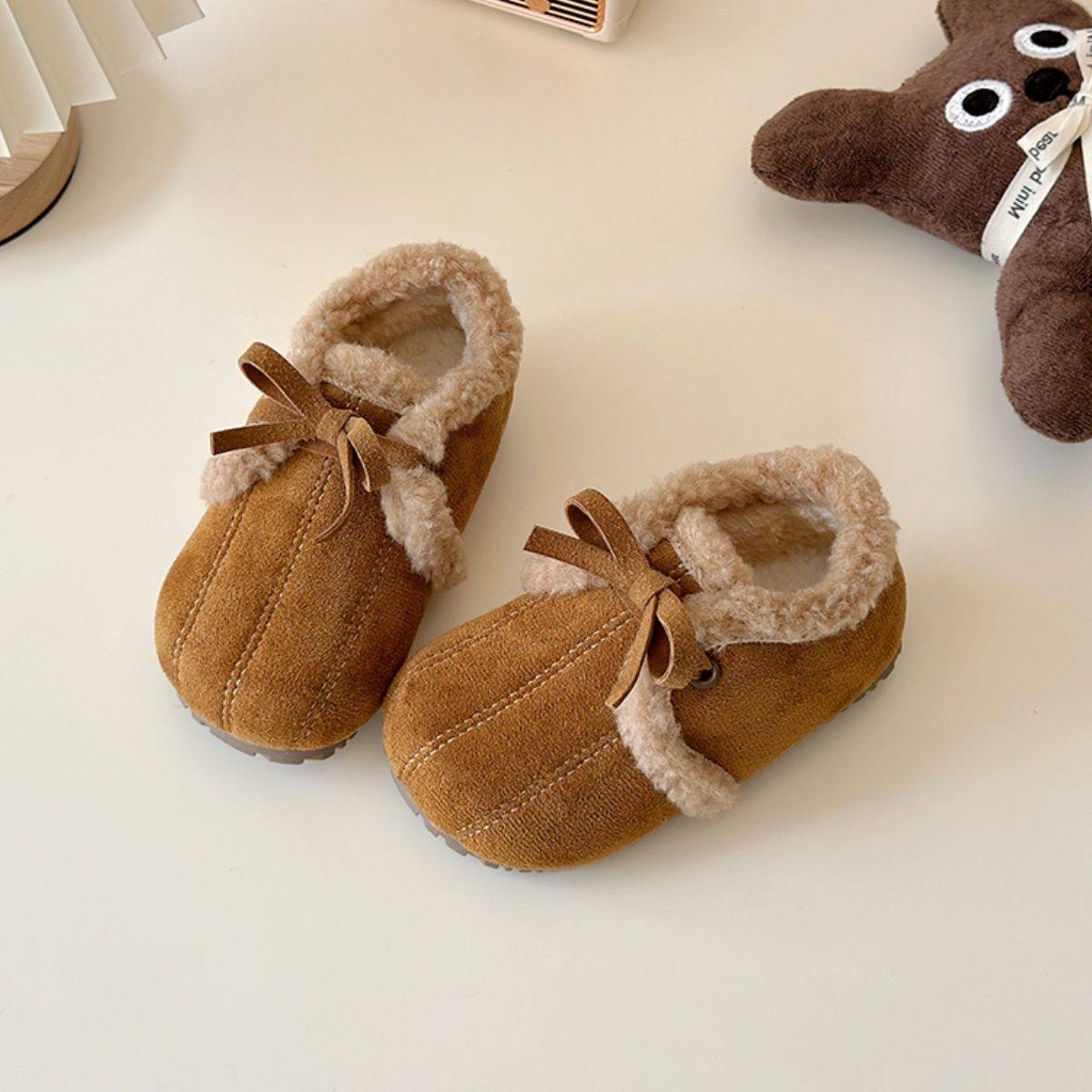 韩版二棉勃肯鞋大南瓜儿童蝴蝶结保暖棉鞋一脚蹬女宝宝百搭奶奶鞋