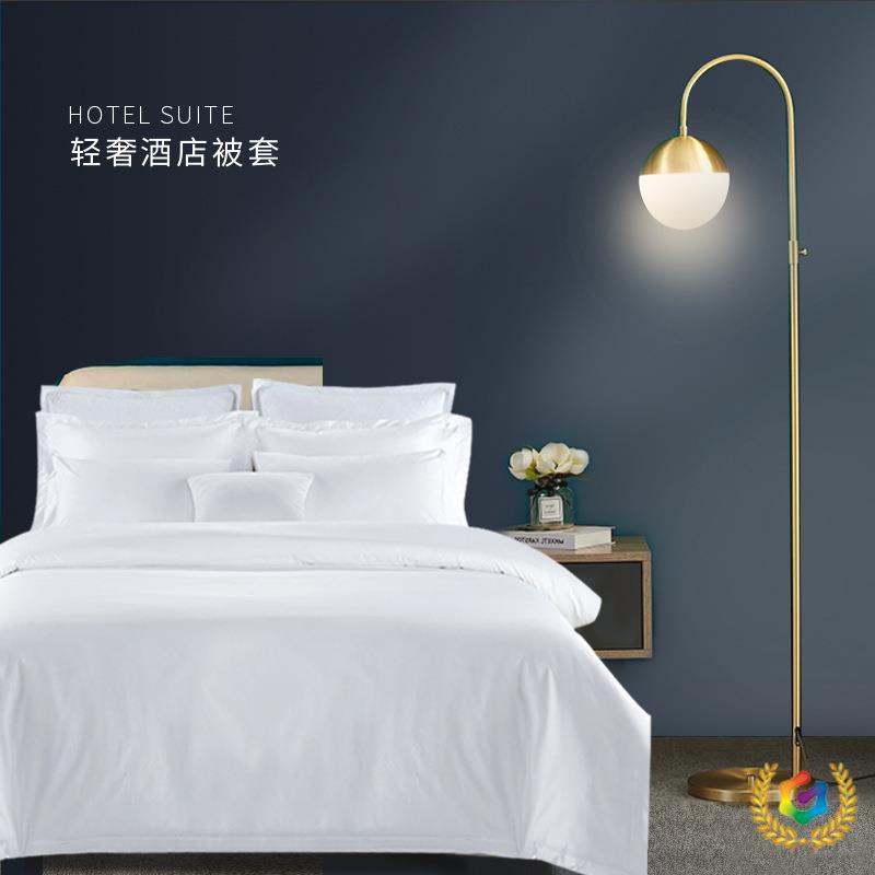 ?宾馆酒店布草床上用品四件套纯棉白色贡缎条纹枕套民宿床单被套