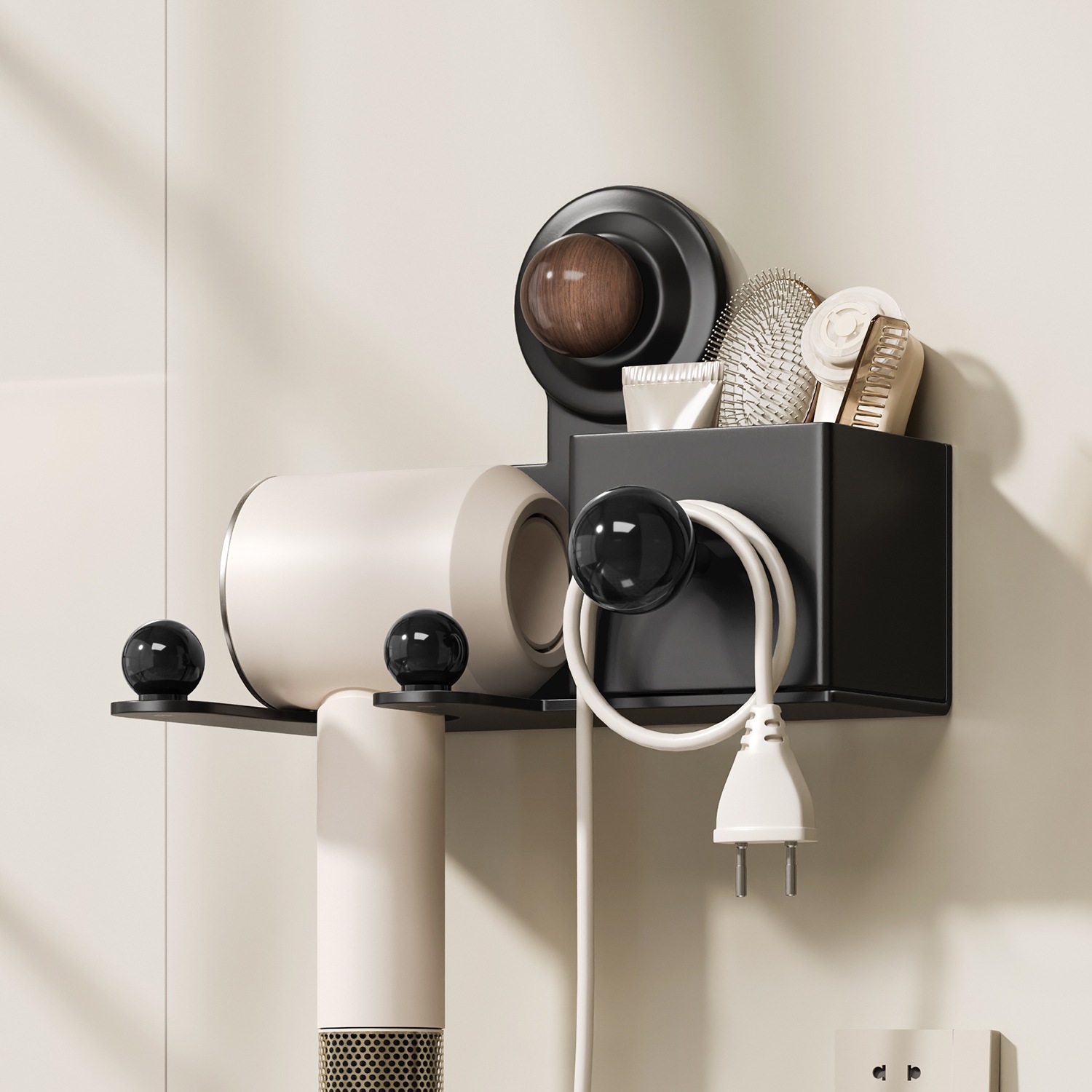 中古风吸盘吹风机支架免手拿卫生间免打孔电吹风收纳置物架