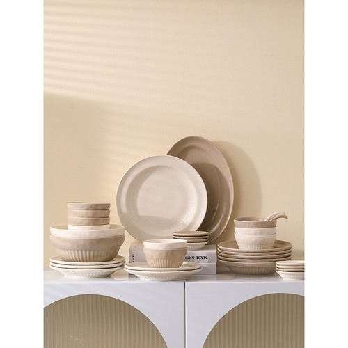 北欧奶油风碗碟套装家用感简约碗筷碗盘组合乔迁新居陶瓷餐s^