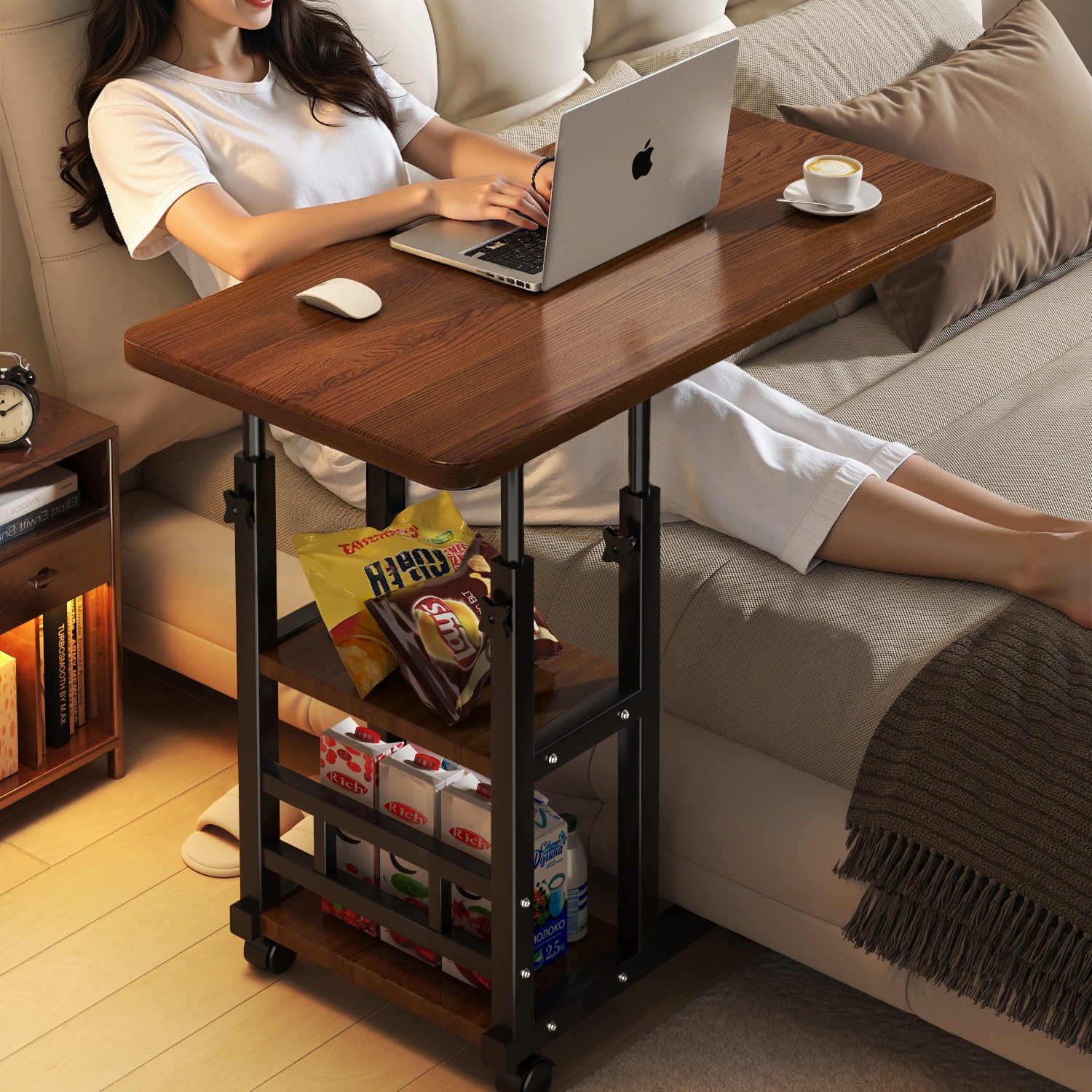 床边桌可移动升降电脑桌办公桌简易学生书桌卧室家用床上学习桌子