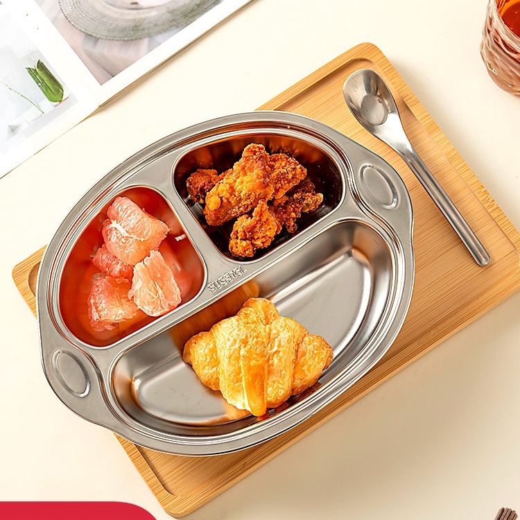 onlycook食品级316L不锈钢儿童分餐盘分格婴儿盘宝宝盘子餐具菜盘