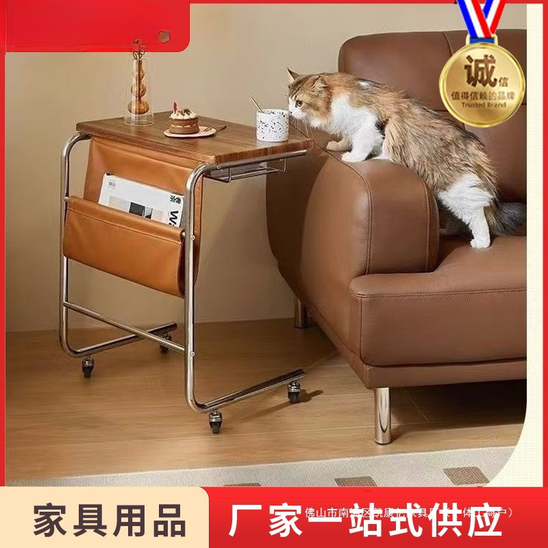 客厅中古边几带轮移动小茶几床边桌沙发边几床头置物小茶几床边桌