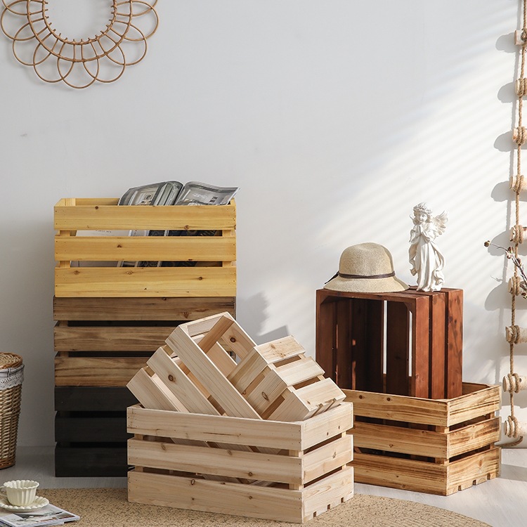 木箱子木框箱木条筐超市陈列商场装饰复古储物箱实木头收纳箱定