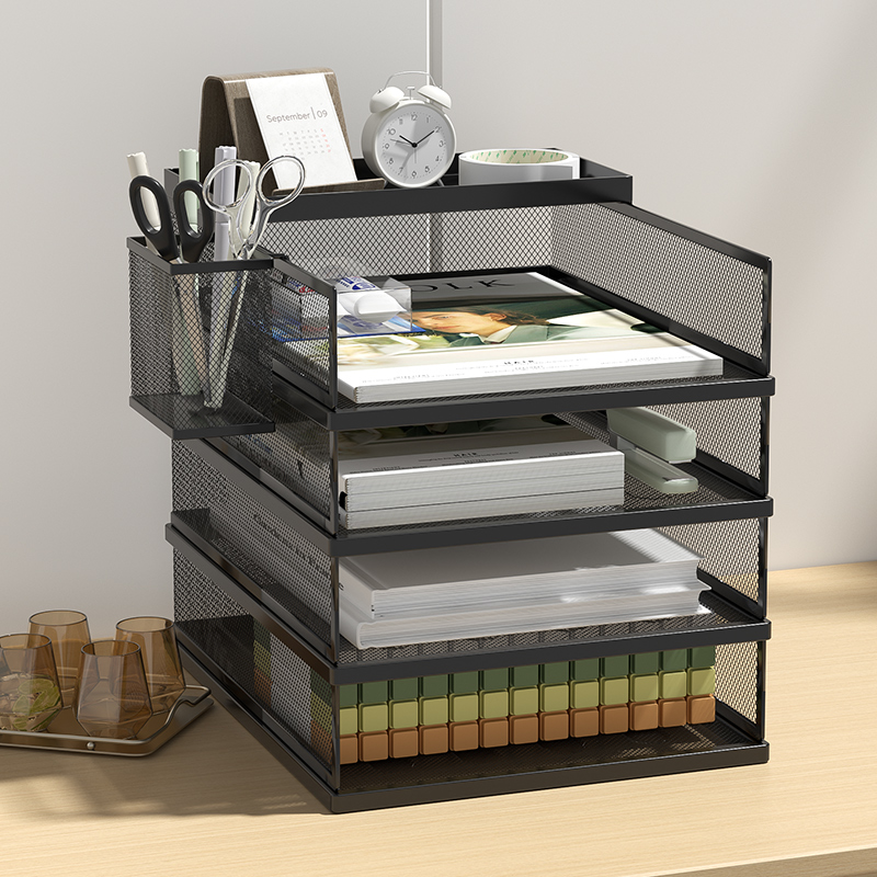 A3A4桌面文件架金属文件框收纳架铁质多层文件夹架收纳盒书架办公