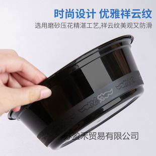 圆形一次性餐盒黑色外卖打包凸盖饭盒带王小祥 900ml美式 Y350 700