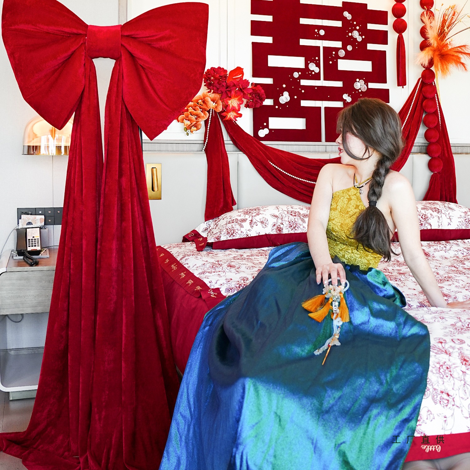 婚房布置套装结婚男方女方卧室新房酒店高级感蝴蝶结背景房间拉花