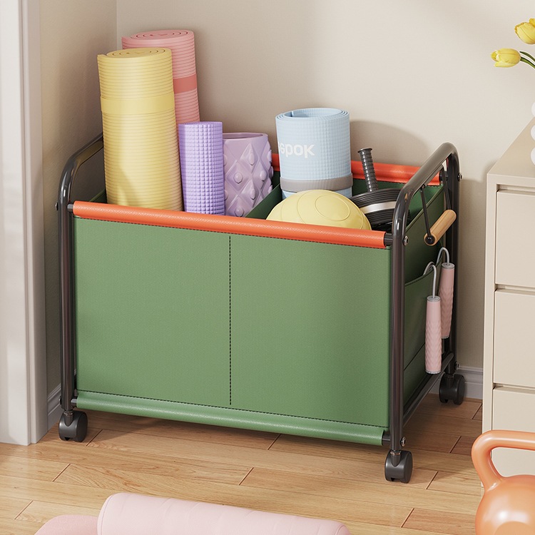 瑜伽垫收纳篮带轮家用运动健身器材小推车泡沫轴篮球类球拍置物架