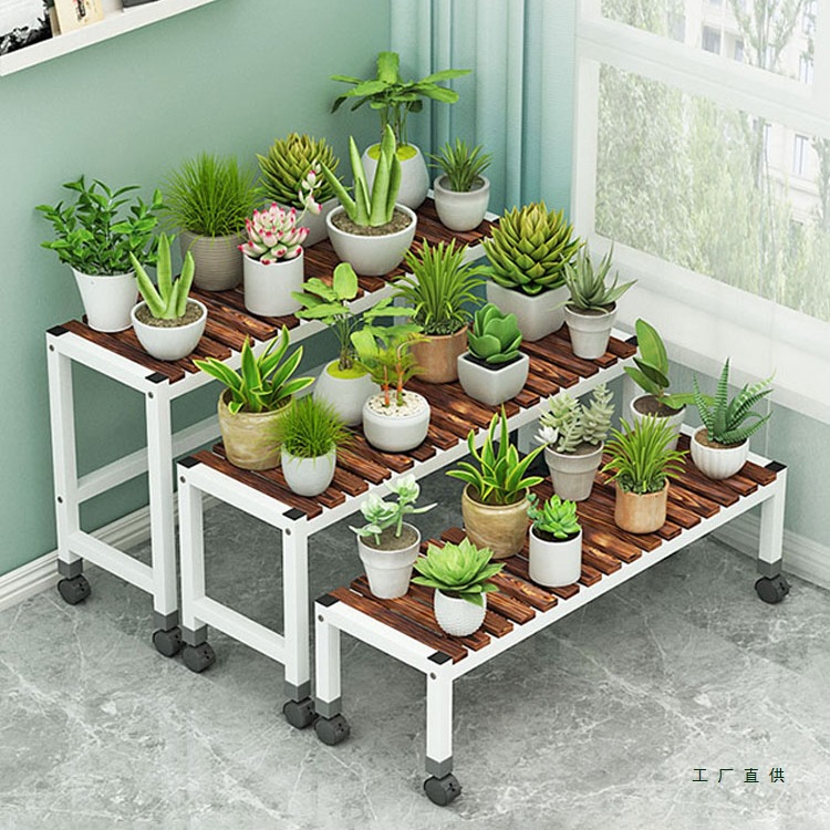 带轮花架子客厅落地式新款可移动阳台置物架庭院多层阶梯式花盆架