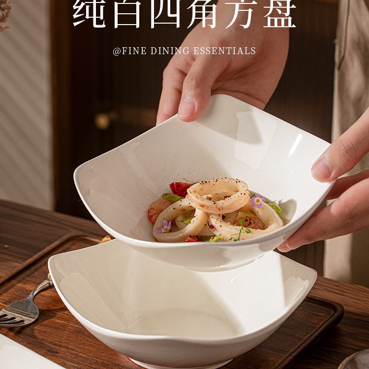 纯白盘子家用菜盘2025新款感餐具四角盘沙拉碗盘碟子凉菜盘子
