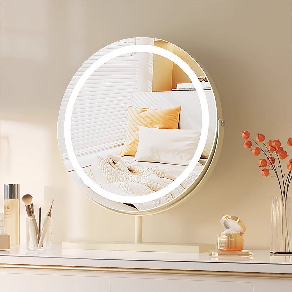 拱形大号化妆镜台式桌面梳妆镜led带灯ins梳妆台家用智能镜子充电