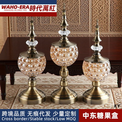 欧式玻璃金属糖果盘储物罐现代创意样板房装饰品家居摆件香薰炉子
