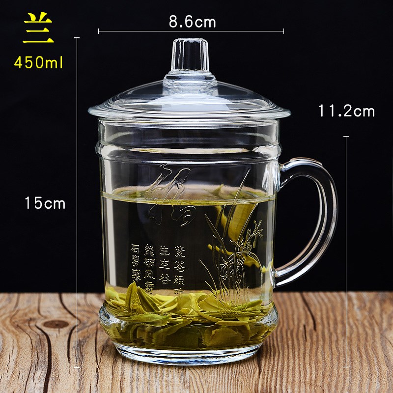 速发钢化玻璃杯杯茶带把手个用防摔套装杯子耐高温家人水杯泡茶杯