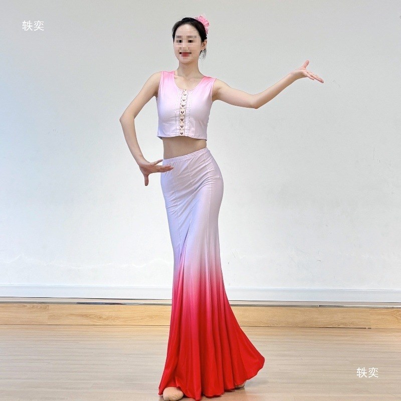速发傣族舞蹈演出服装舞台练功服表演舞裙孔雀长艺考鱼尾练习半身
