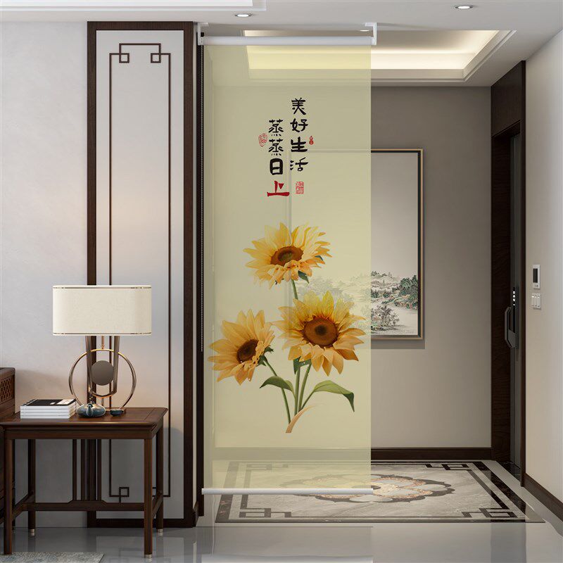 速发法式玄关挂帘客厅软隔断帘风挂屏吊屏升降卷帘窗帘悬挂式屏风