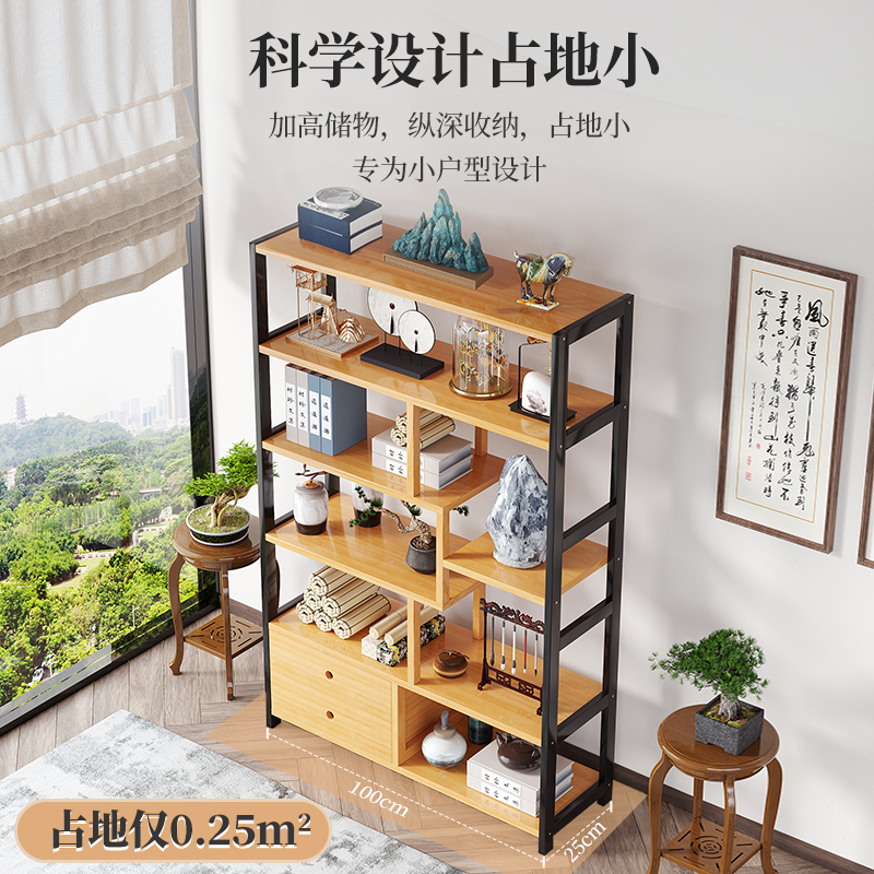 速发新中式博古架茶架展示架多宝阁置物架落地书架架非实木摆件柜