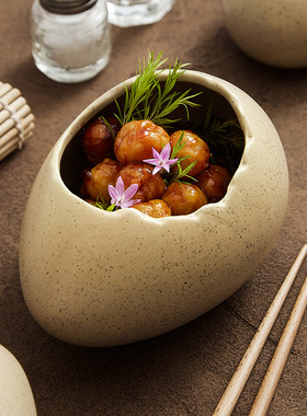 速发创格蛋壳陶瓷碗优意特色餐具意境菜摆盘分子料理蒸品碗甜蛋碗