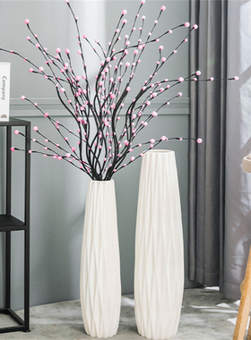 速发陶瓷大号厅瓶客花摆档满天星插花简约轻奢高件白色落地玻璃瓶