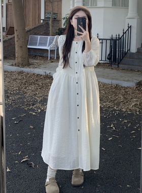 速发大码法式4装白色连衣裙春季202长新款袖裙子仙超仙森系