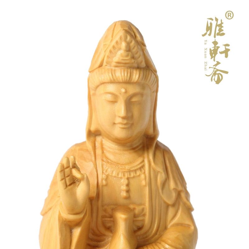 速发红木佛艺摆件 黄杨品雕刻观音手把件 木头工像木随身车饰
