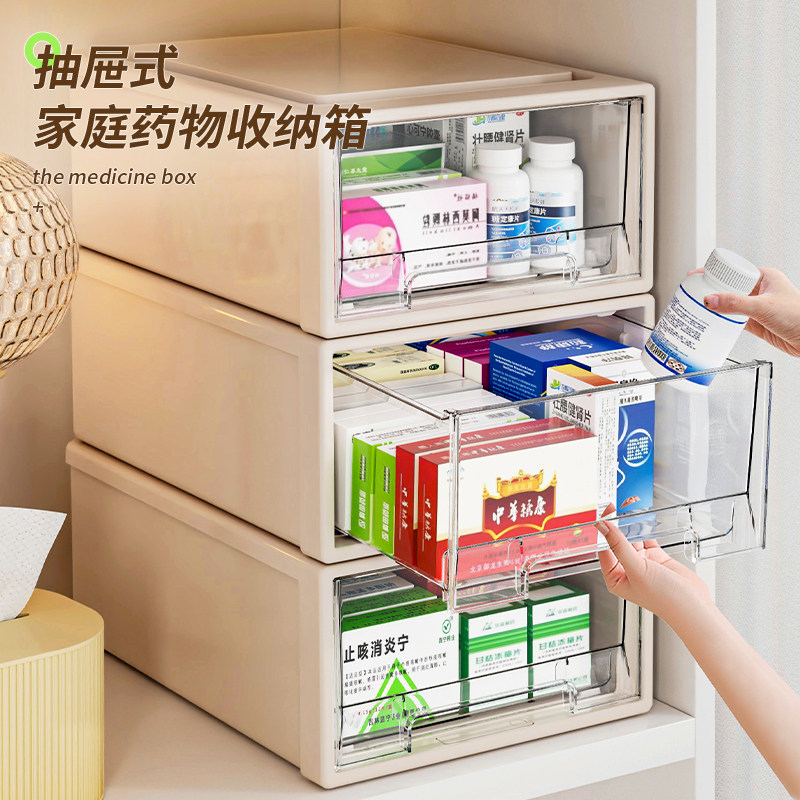 速发透明药箱收纳抽盒屉式收纳柜家用置物架医药箱多层家庭装