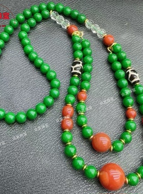 缅甸祖母绿新款干青时尚优雅毛衣链气质国风女款复古项链上档次