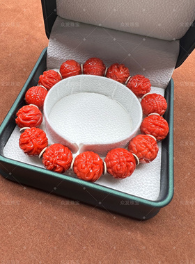 古风潮流珊瑚有机宝石大师雕刻三姑娘斗战胜佛手串本命年男女款