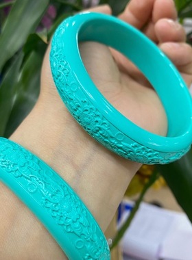 爆款菱镁矿绿松石精工雕花手镯女款时尚镯子民族风文玩新年礼物