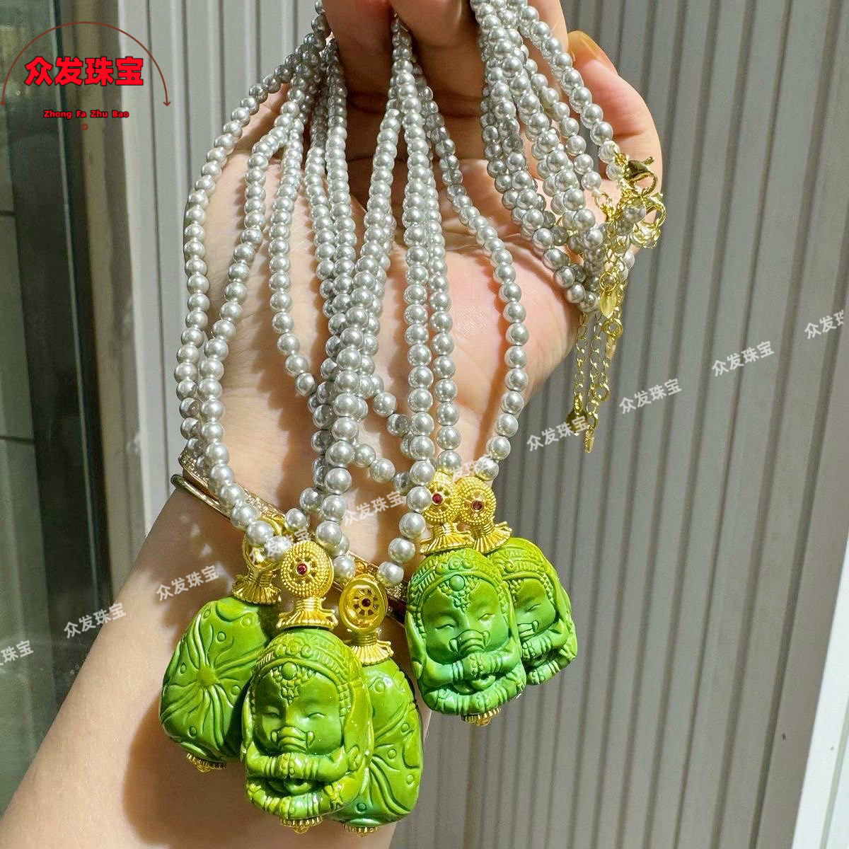 果冻料绿松石菜籽绿象神吊坠项链毛衣链吉祥如意时尚潮流女生礼物