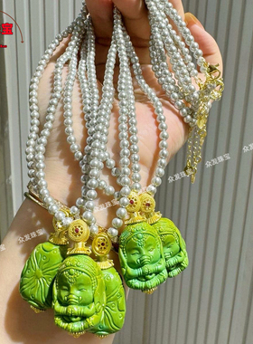 果冻料绿松石菜籽绿象神吊坠项链毛衣链吉祥如意时尚潮流女生礼物