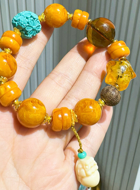 高颜值原创设计满蜜鸡油黄算盘珠提溜多宝随型手串复古高级中国风