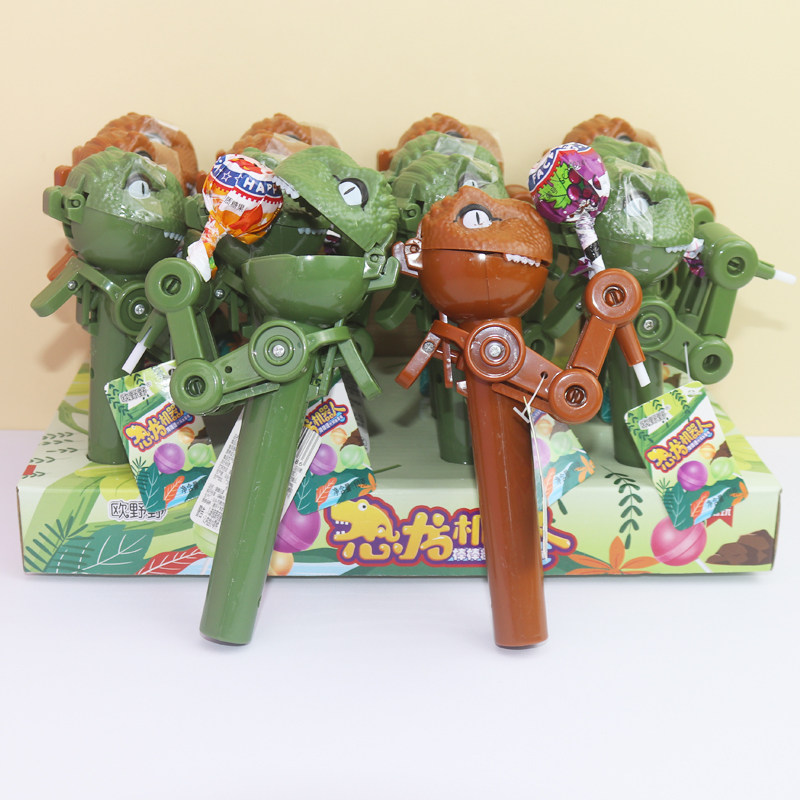 欧野野恐龙机器人棒棒糖按压吃糖水果味儿童商超创意摆摊玩具糖果