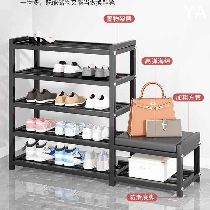 新款鞋架多层承重家用商用门口入户门可坐简易鞋架子鞋柜坐凳新款