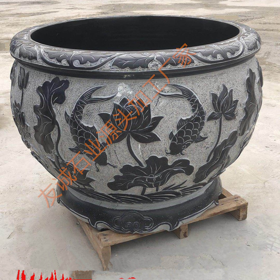 仿古石缸做旧青石手工雕刻石缸庭院养鱼荷花盆源头厂家规格多样