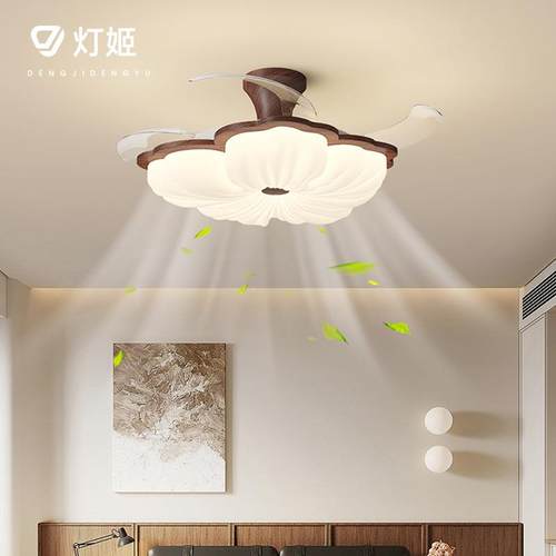 中古奶油风卧室风扇灯法式复古网红花朵客厅餐厅隐形吊扇灯casagd