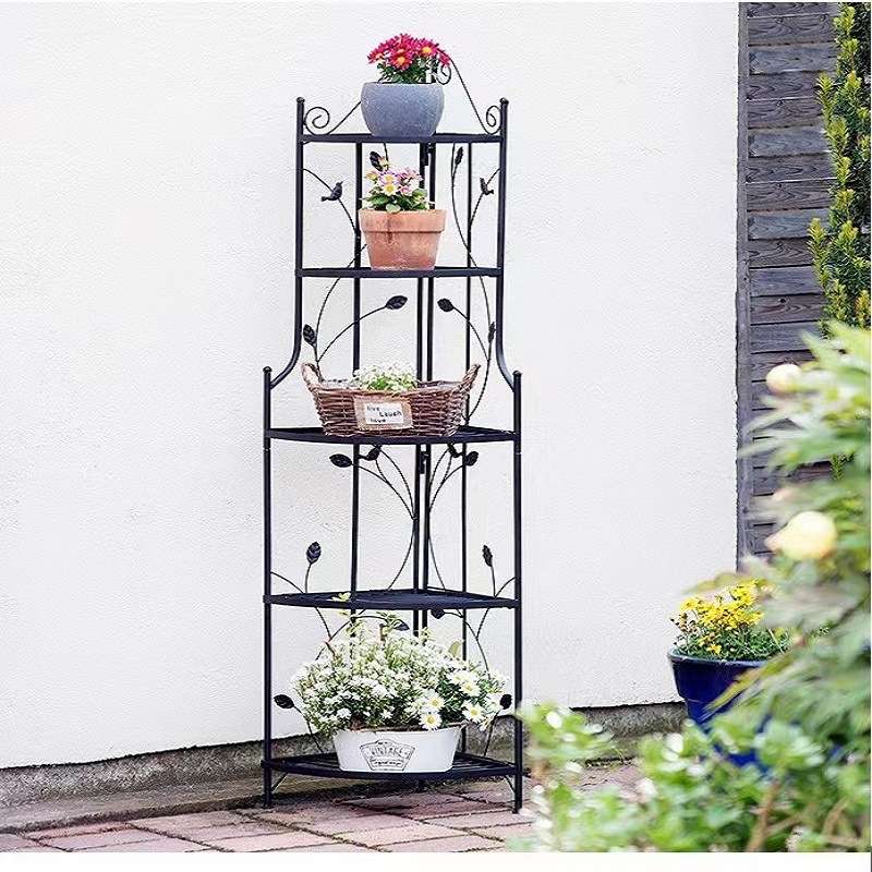 落地式五层铁艺置物架可折叠转角架户外花卉展示架客厅墙角收纳架