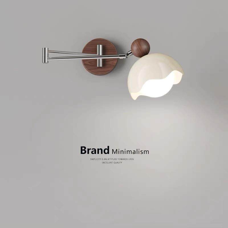 卧室床头壁灯法式中古风摇臂灯创意可伸缩书房阅读奶油风客厅墙灯