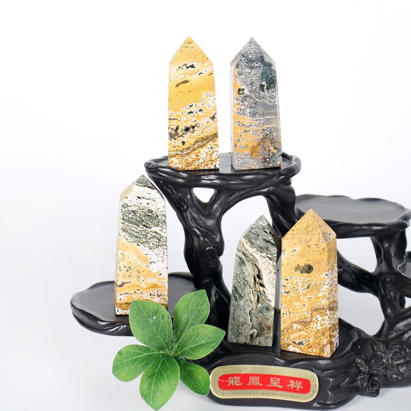 天然水晶单尖柱水晶海洋碧玉柱子原石打磨四棱柱风水能量居家摆件