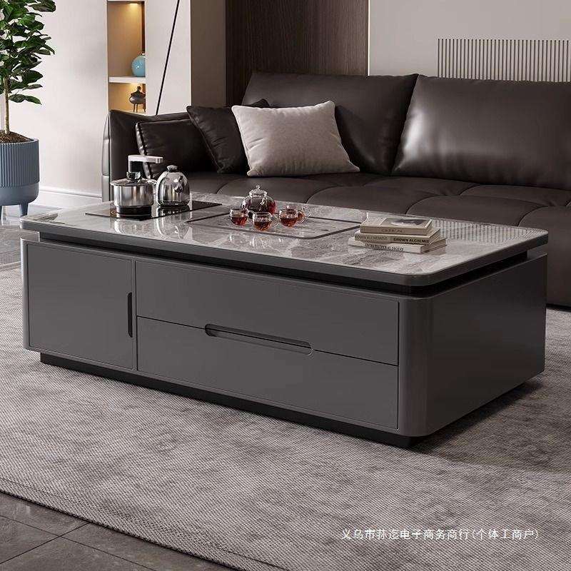 2025新款客厅家用茶几带烧水壶一体储物茶桌办公室简约岩板泡茶台