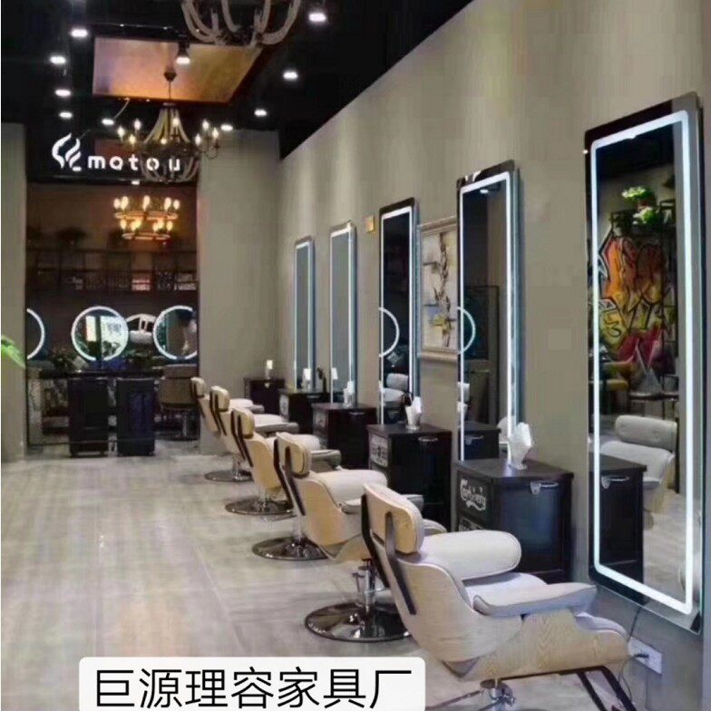 美发店专用网红带灯单面理发镜子理发店双面美发镜台六四面镜商用